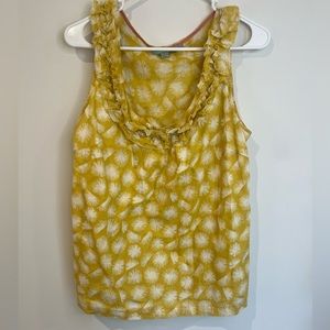 Boden Floral Ruffle Trim Yellow print Sleeveless Blouse Womens Size 10
